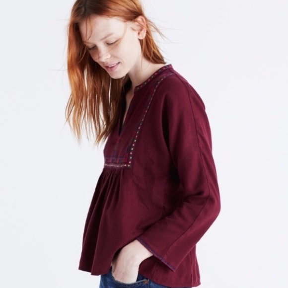 Madewell burgundy peasant top - size small - Picture 3 of 7